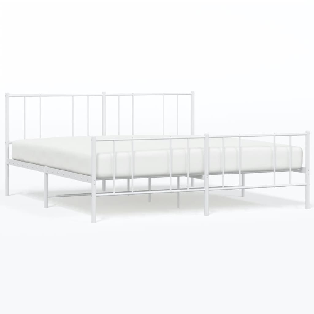White Metal Bed Frame with Footboard, 180x200cm, No Mattress