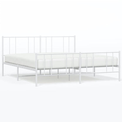 White Metal Bed Frame with Footboard, 180x200cm, No Mattress