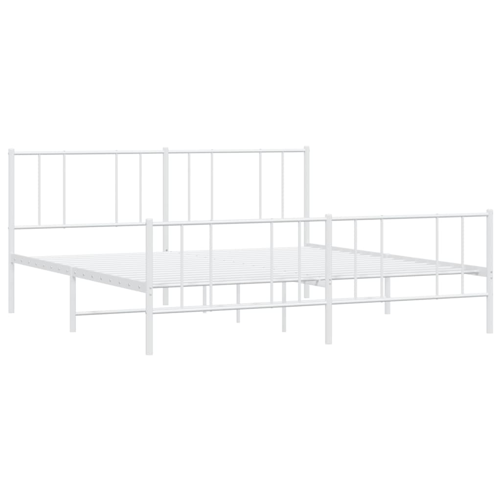 White Metal Bed Frame with Footboard, 180x200cm, No Mattress