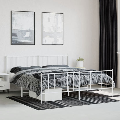 White Metal Bed Frame with Footboard, 180x200cm, No Mattress