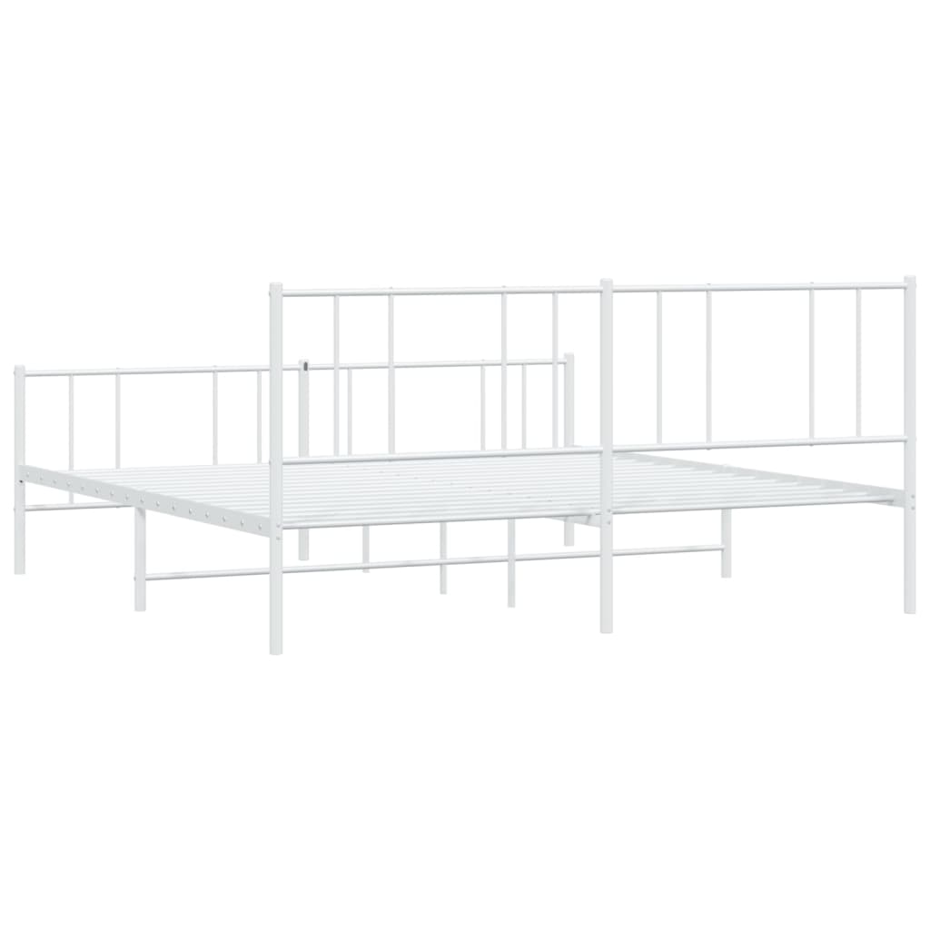White Metal Bed Frame with Footboard, 180x200cm, No Mattress
