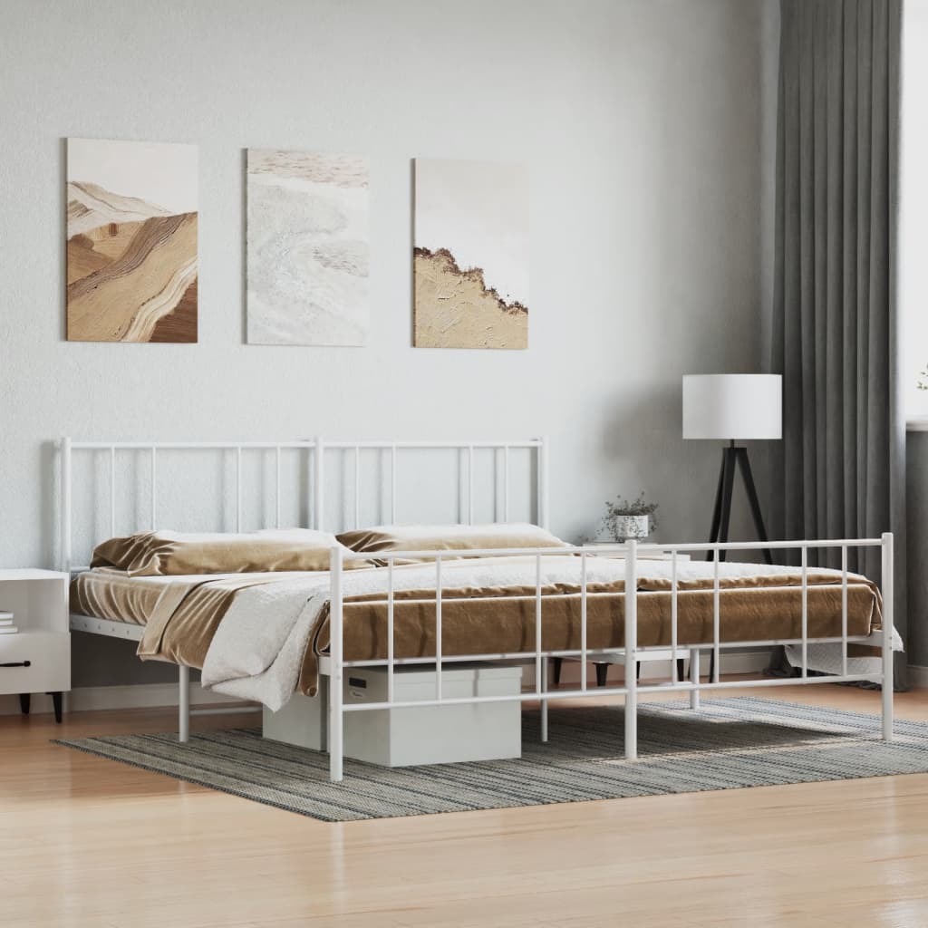White Metal Bed Frame with Footboard, 180x200cm, No Mattress