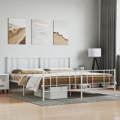 White Metal Bed Frame with Footboard, 180x200cm, No Mattress