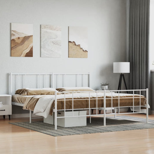 White Metal Bed Frame with Footboard, 180x200cm, No Mattress