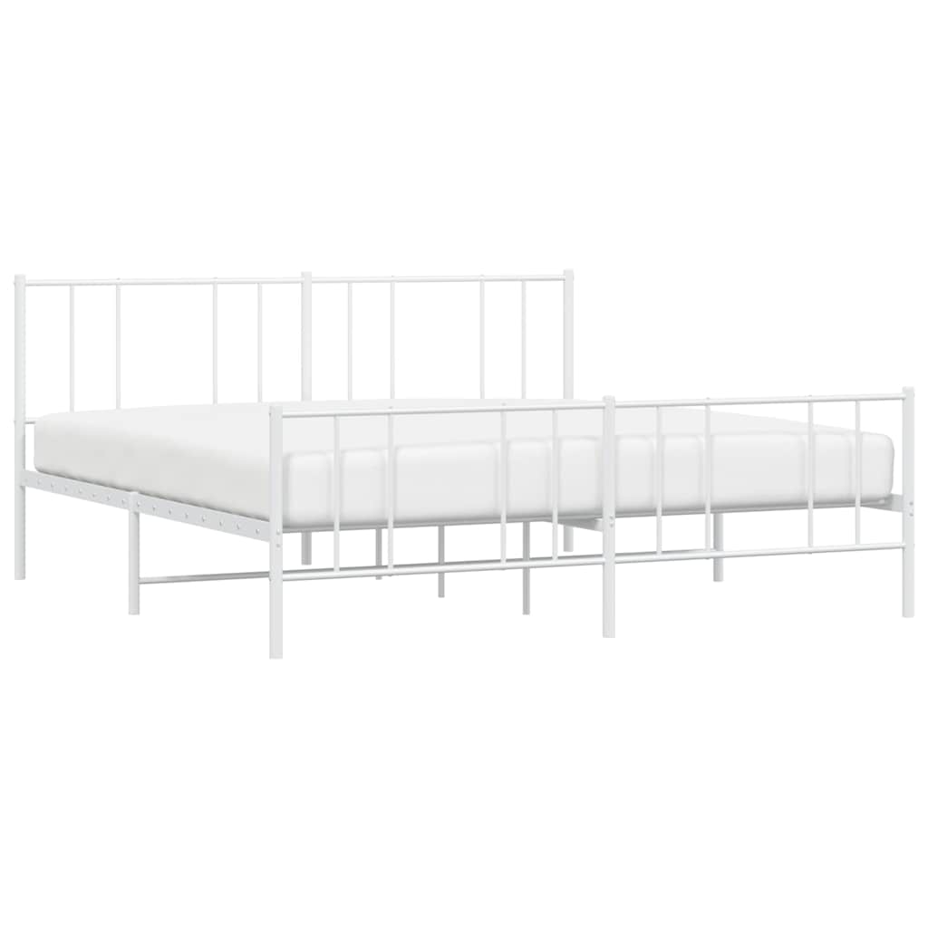 Elegant White Metal Bed Frame with Footboard - 183x213cm