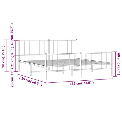 Elegant White Metal Bed Frame with Footboard - 183x213cm