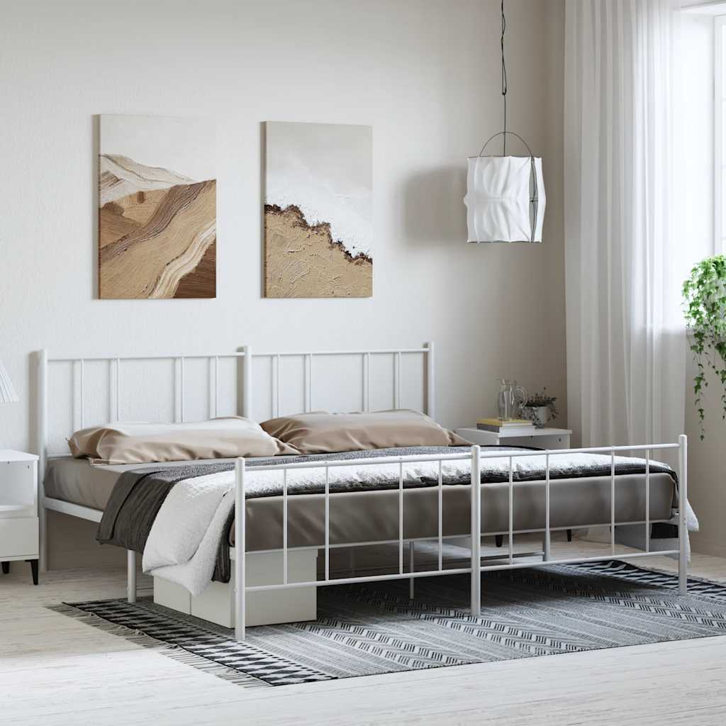 Elegant White Metal Bed Frame with Footboard - 183x213cm
