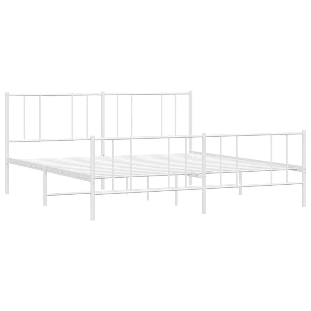 White Metal Bed Frame with Footboard 193x203cm - No Mattress Included