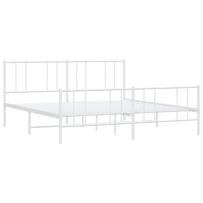 White Metal Bed Frame with Footboard 193x203cm - No Mattress Included