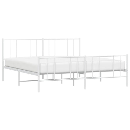 White Metal Bed Frame with Footboard 193x203cm - No Mattress Included