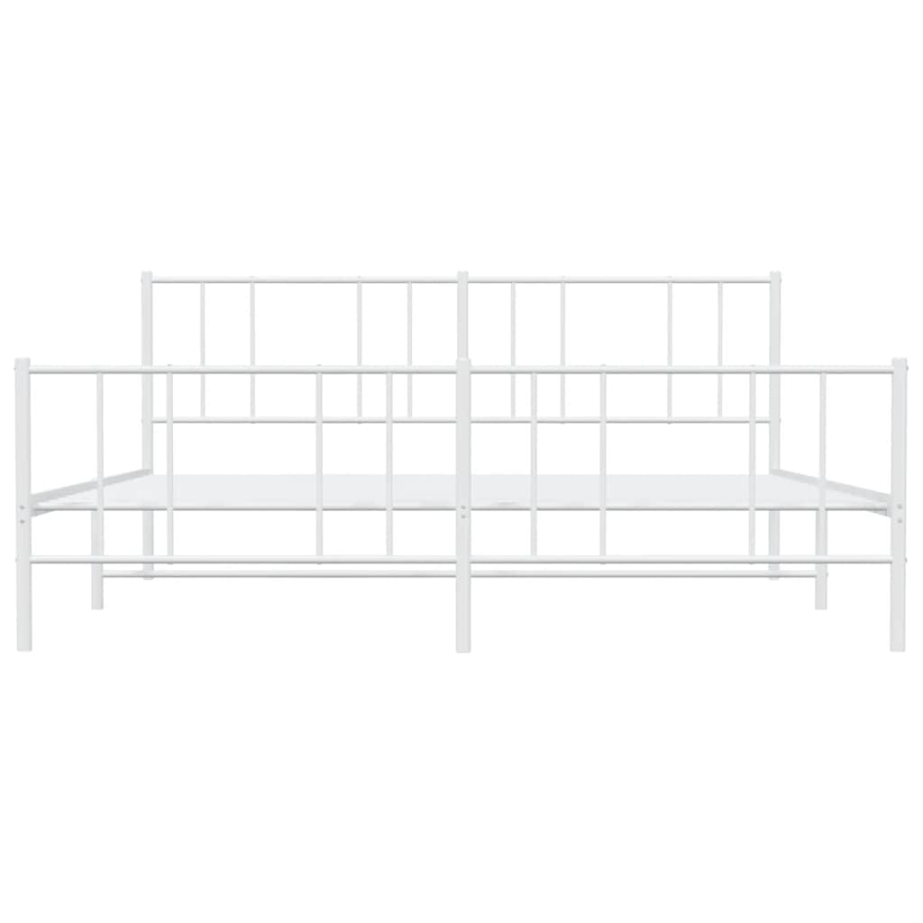 White Metal Bed Frame with Footboard 193x203cm - No Mattress Included