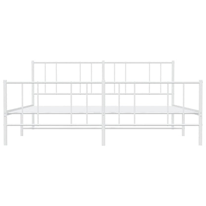 White Metal Bed Frame with Footboard 193x203cm - No Mattress Included