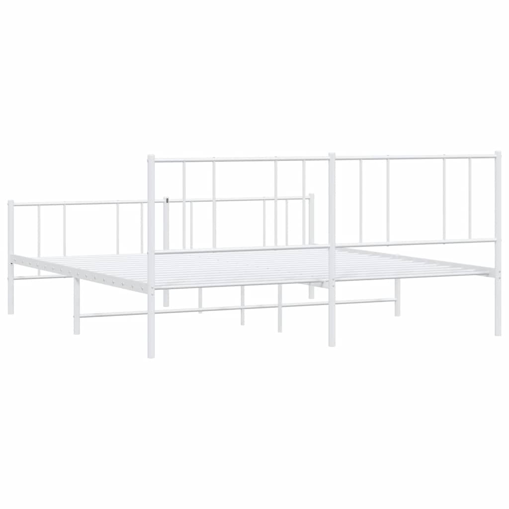 White Metal Bed Frame with Footboard 193x203cm - No Mattress Included