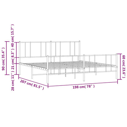 White Metal Bed Frame with Footboard 193x203cm - No Mattress Included