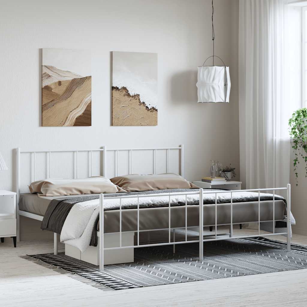 White Metal Bed Frame with Footboard 193x203cm - No Mattress Included