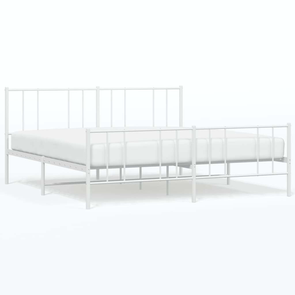 White Metal Bed Frame 200x200cm with Footboard - No Mattress Included