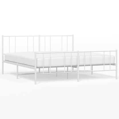 White Metal Bed Frame 200x200cm with Footboard - No Mattress Included