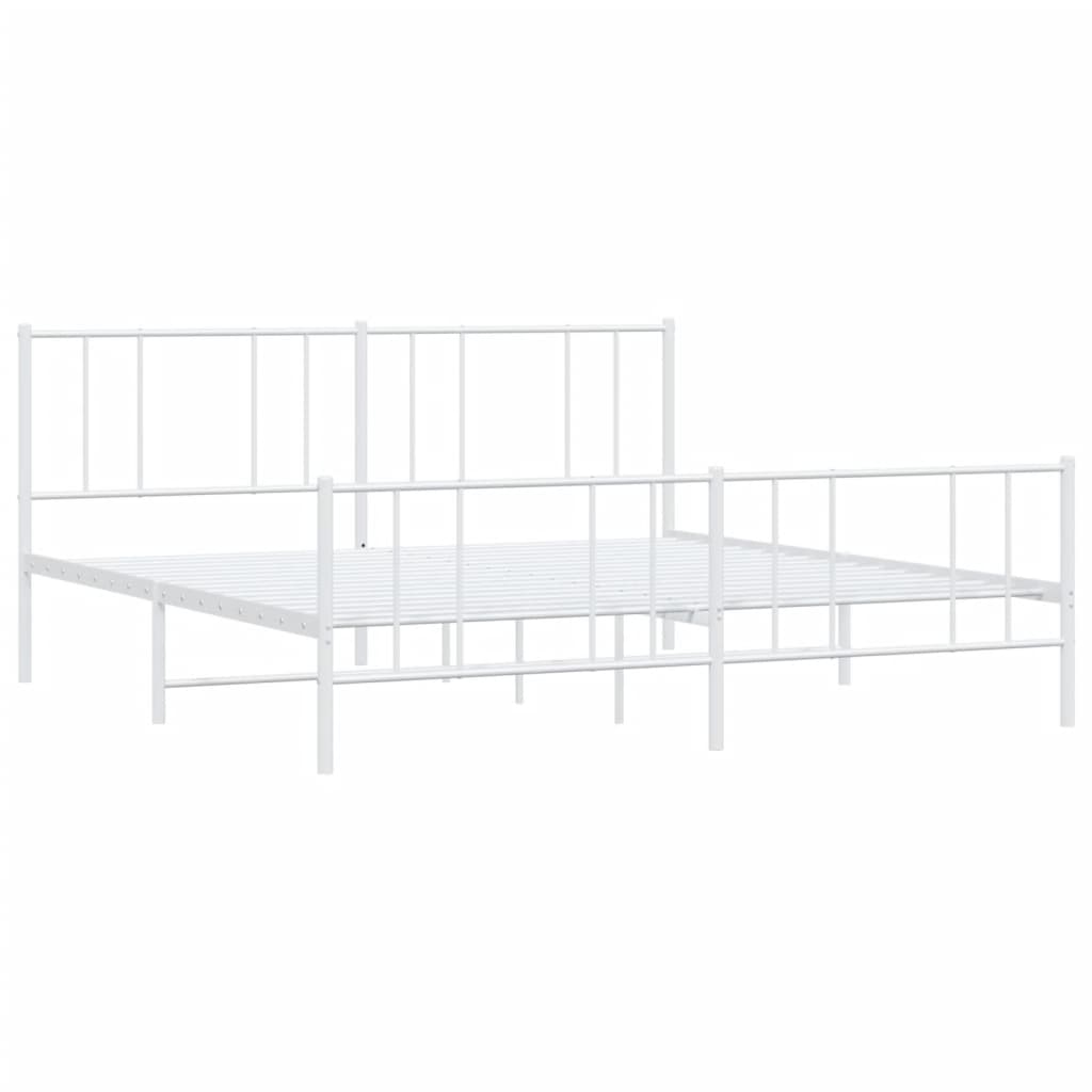 White Metal Bed Frame 200x200cm with Footboard - No Mattress Included