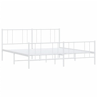 White Metal Bed Frame 200x200cm with Footboard - No Mattress Included