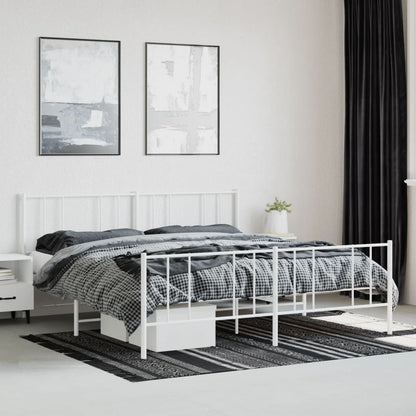 White Metal Bed Frame 200x200cm with Footboard - No Mattress Included