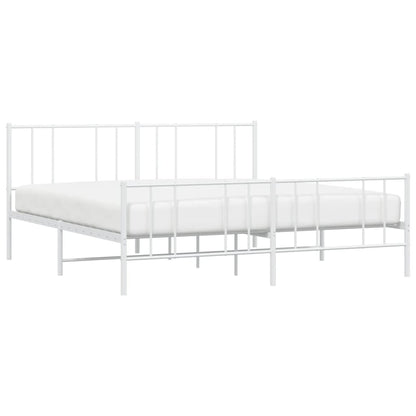 White Metal Bed Frame 200x200cm with Footboard - No Mattress Included