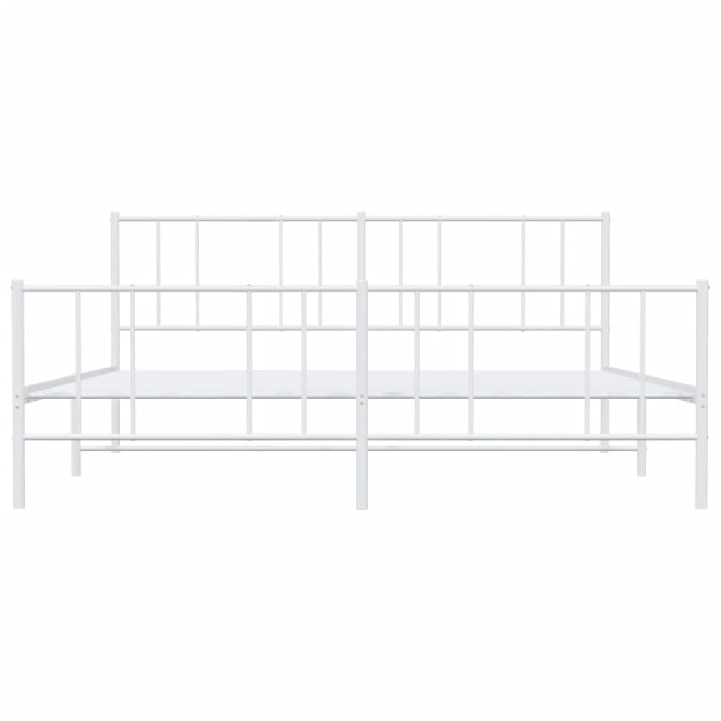 White Metal Bed Frame 200x200cm with Footboard - No Mattress Included