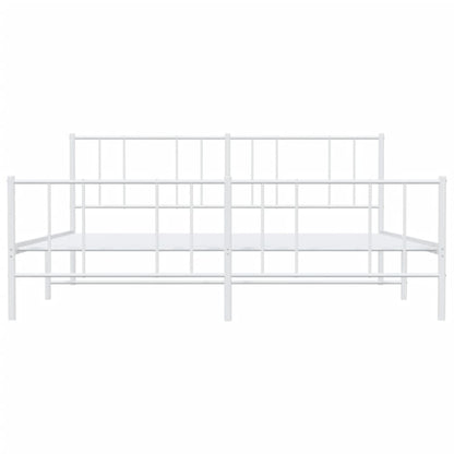 White Metal Bed Frame 200x200cm with Footboard - No Mattress Included
