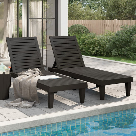 Black Polypropylene Sun Loungers Set of 2 - 155x58x83 cm