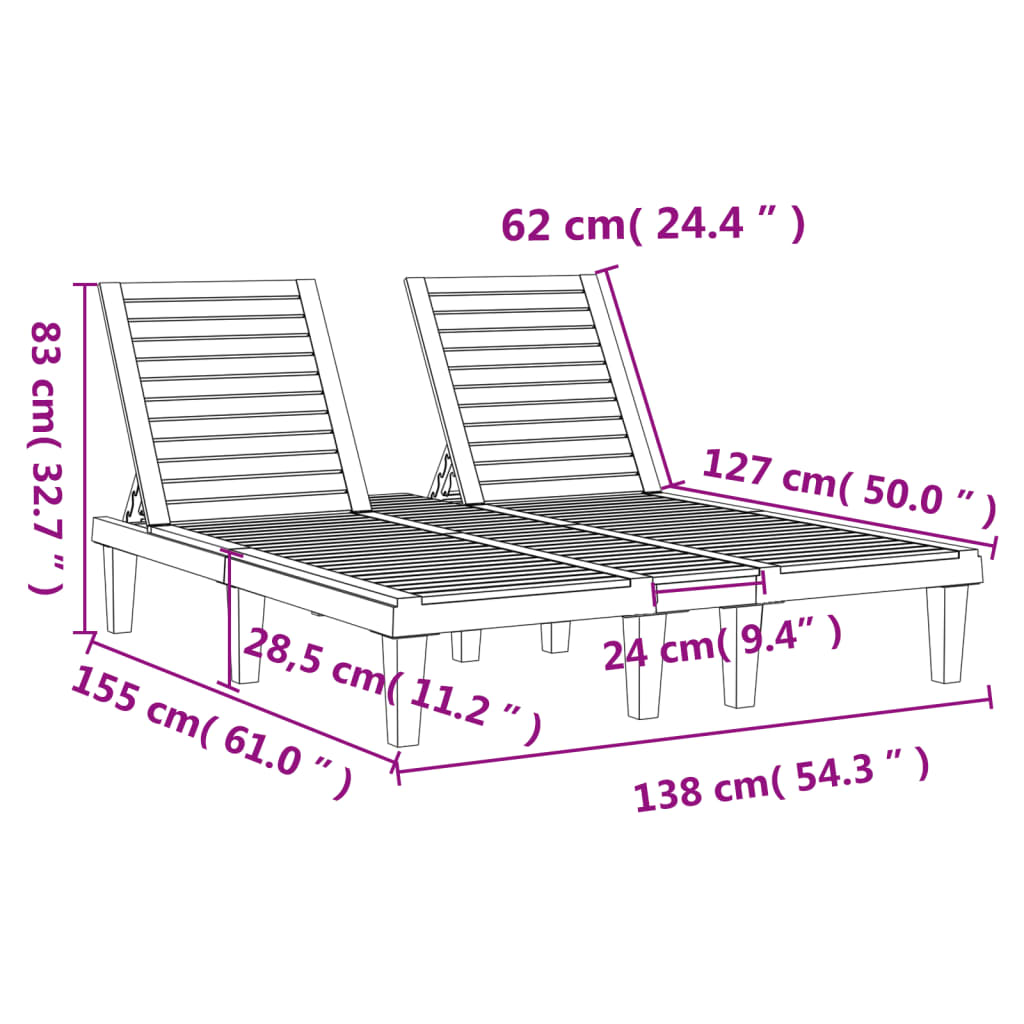 Stylish Black Polypropylene Double Sun Lounger - 155x138x83 cm