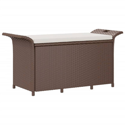 Brown Poly Rattan Garden Bench with Cushion - 116x46x57 cm