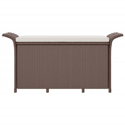 Brown Poly Rattan Garden Bench with Cushion - 116x46x57 cm