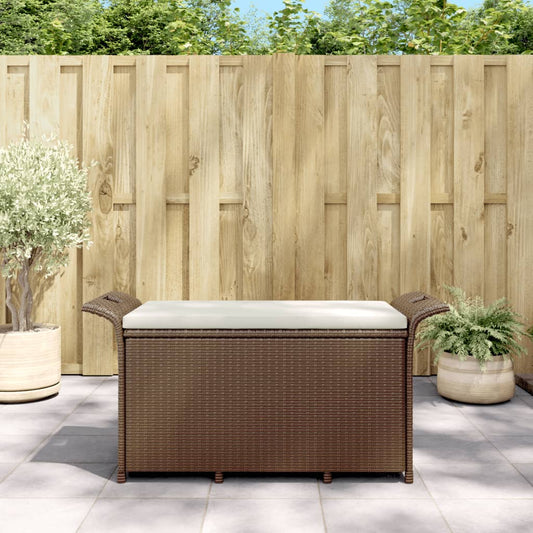 Brown Poly Rattan Garden Bench with Cushion - 116x46x57 cm