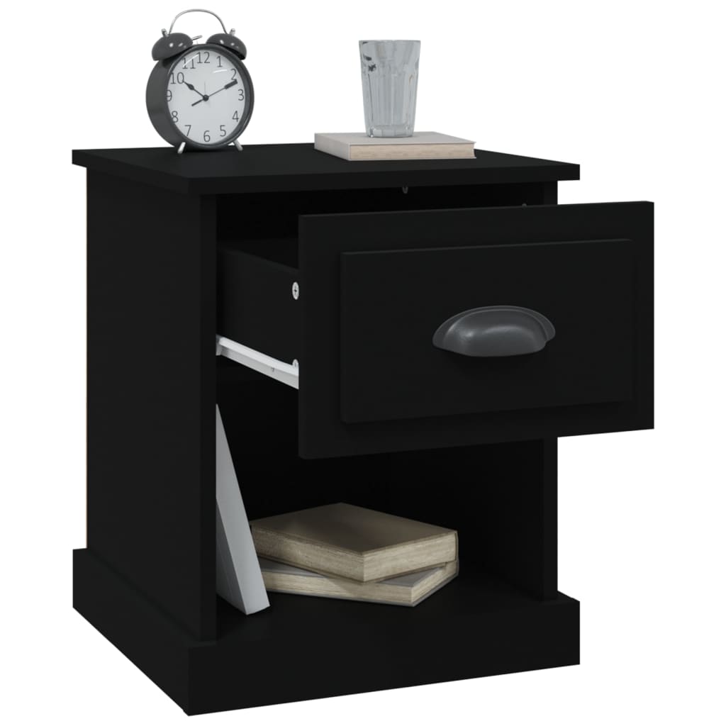 Black Engineered Wood Bedside Cabinet 39x39x47.5 cm