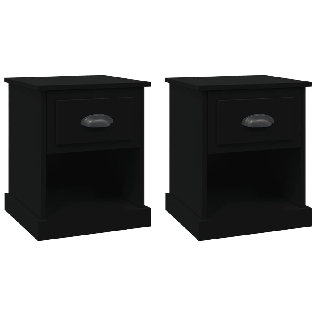 Sleek Black Engineered Wood Bedside Cabinets Set, 39x39x47.5 cm