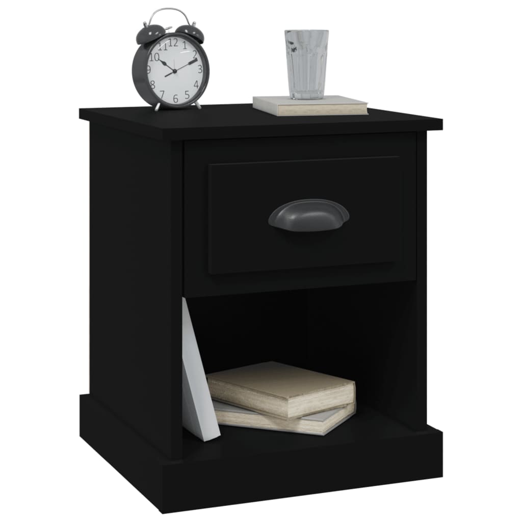 Sleek Black Engineered Wood Bedside Cabinets Set, 39x39x47.5 cm