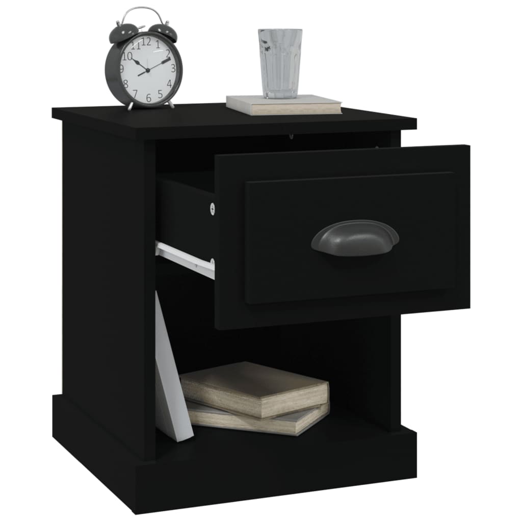Sleek Black Engineered Wood Bedside Cabinets Set, 39x39x47.5 cm