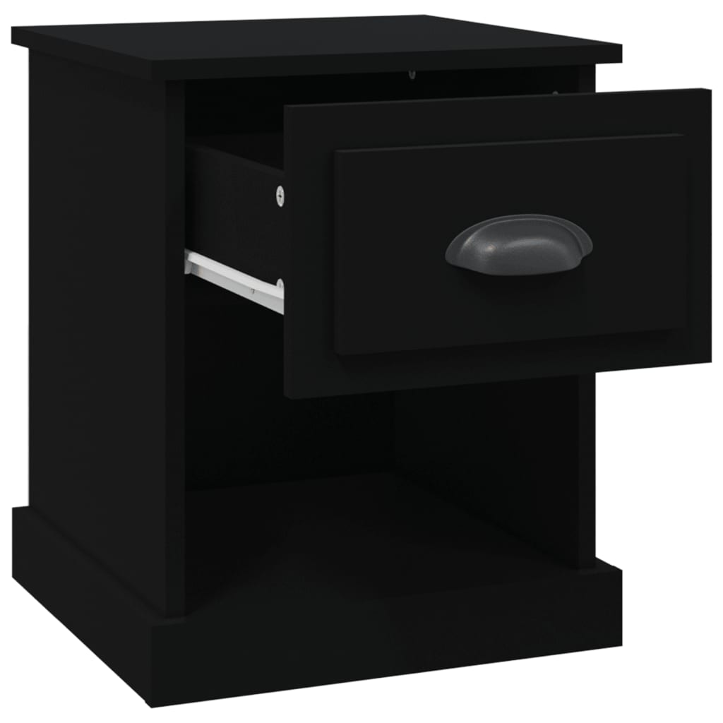 Sleek Black Engineered Wood Bedside Cabinets Set, 39x39x47.5 cm