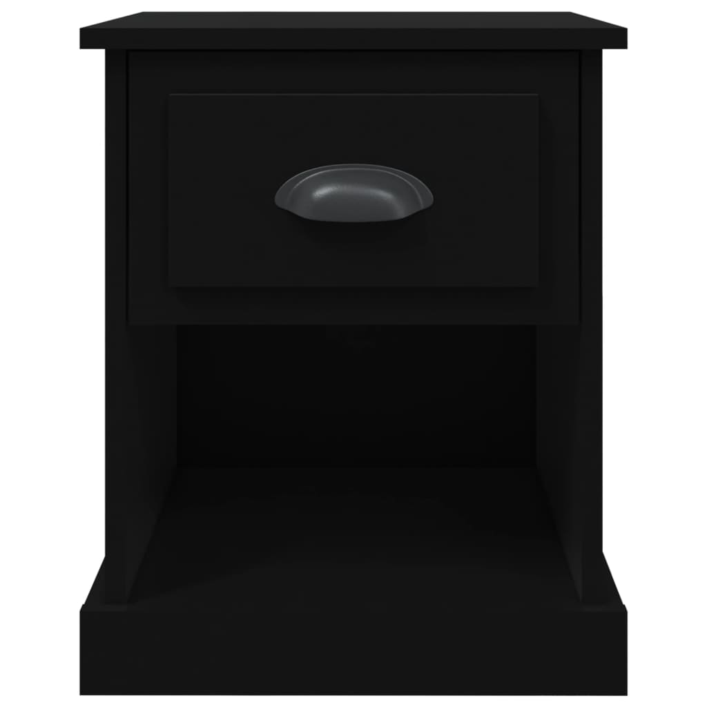 Sleek Black Engineered Wood Bedside Cabinets Set, 39x39x47.5 cm