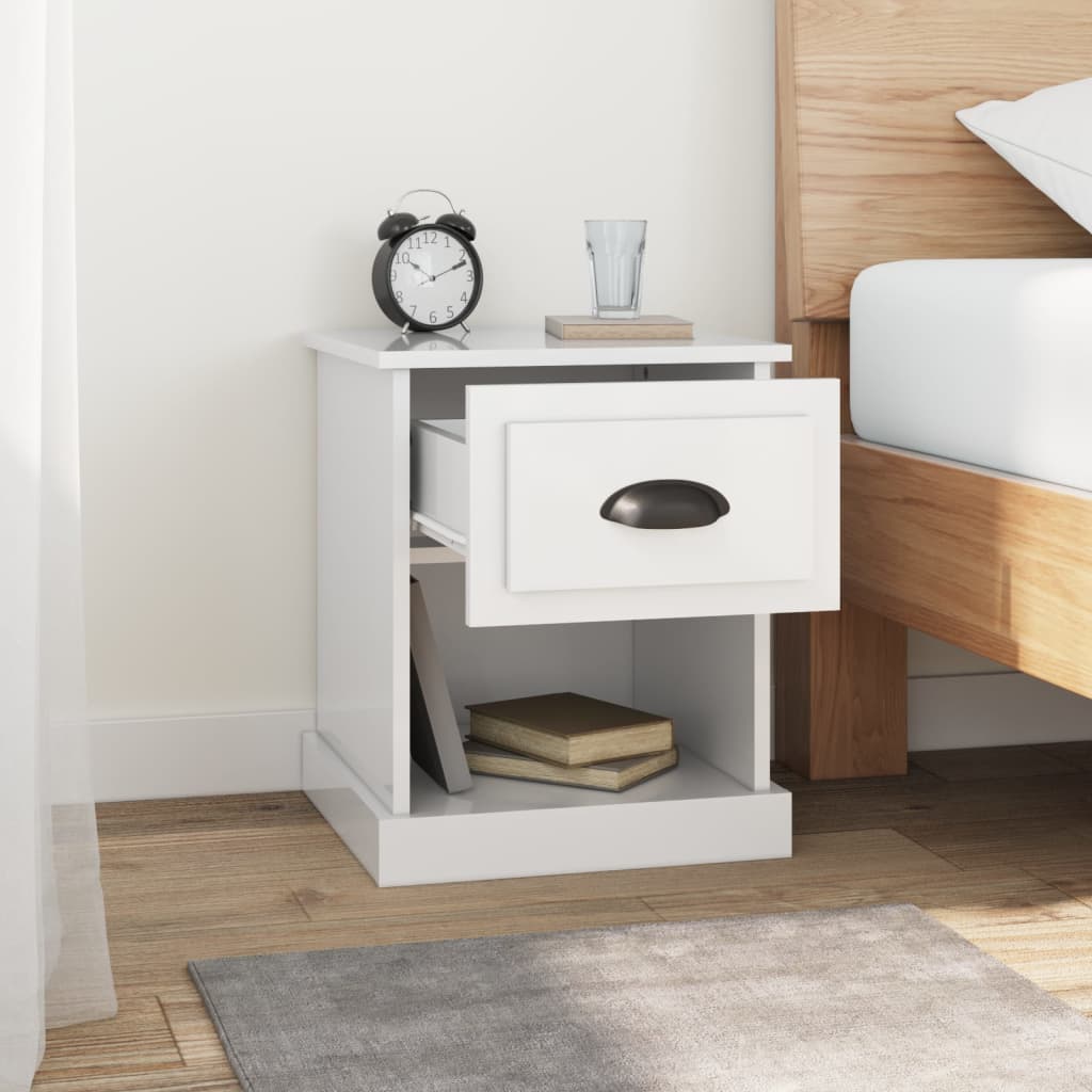 White High Gloss Bedside Cabinet - Engineered Wood, 39x39x47.5 cm