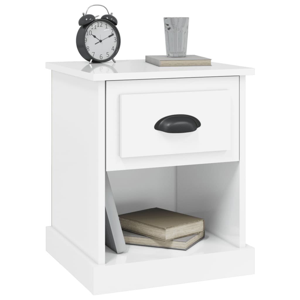 White High Gloss Bedside Cabinet - Engineered Wood, 39x39x47.5 cm