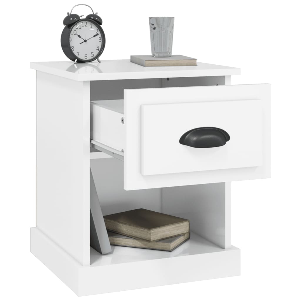 White High Gloss Bedside Cabinet - Engineered Wood, 39x39x47.5 cm
