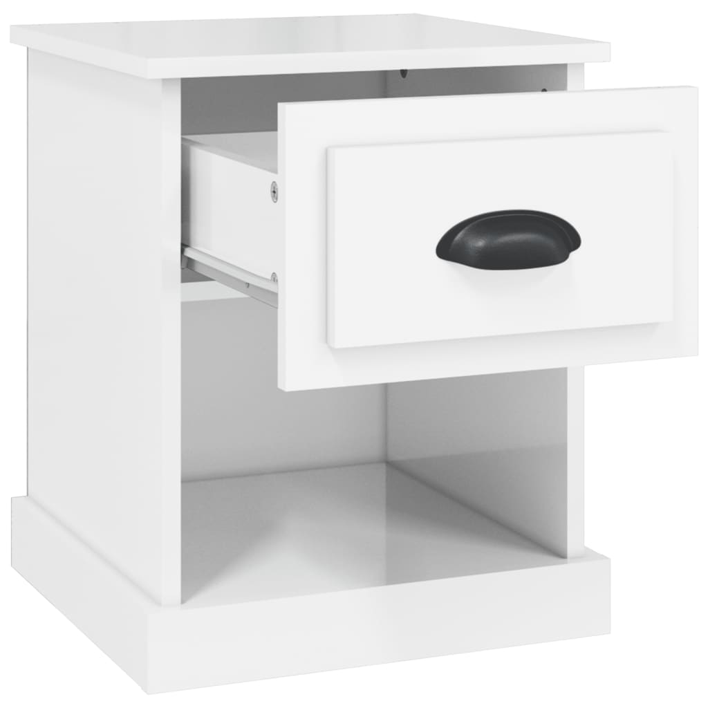 White High Gloss Bedside Cabinet - Engineered Wood, 39x39x47.5 cm