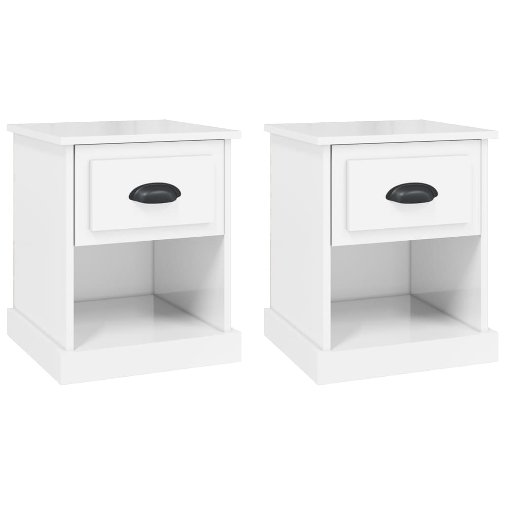 High Gloss White Bedside Cabinets Set, 39x39x47.5 cm, Engineered Wood