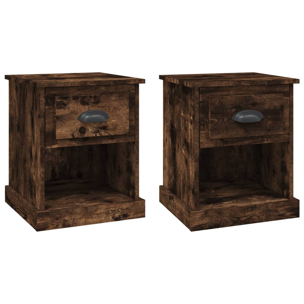 Smoked Oak Bedside Cabinets Set of 2 - 39x39x47.5 cm Engineered Wood