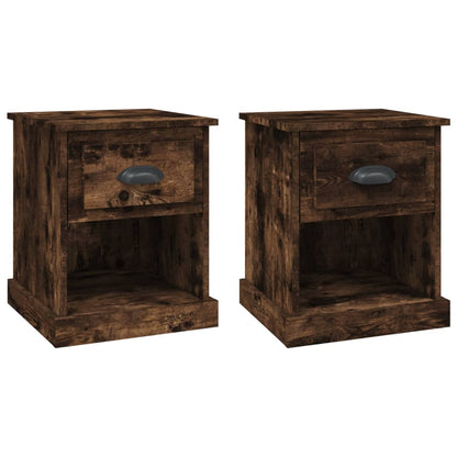 Smoked Oak Bedside Cabinets Set of 2 - 39x39x47.5 cm Engineered Wood