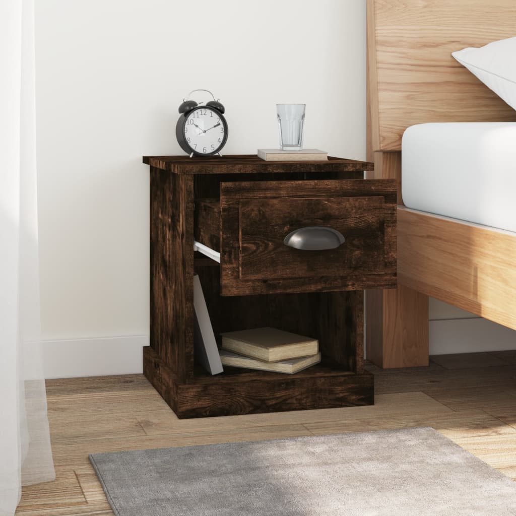 Smoked Oak Bedside Cabinets Set of 2 - 39x39x47.5 cm Engineered Wood
