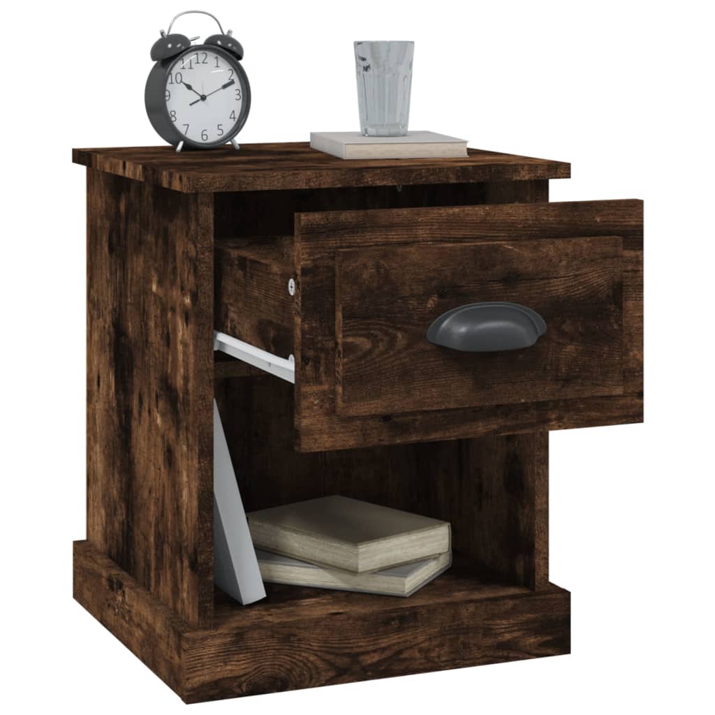 Smoked Oak Bedside Cabinets Set of 2 - 39x39x47.5 cm Engineered Wood