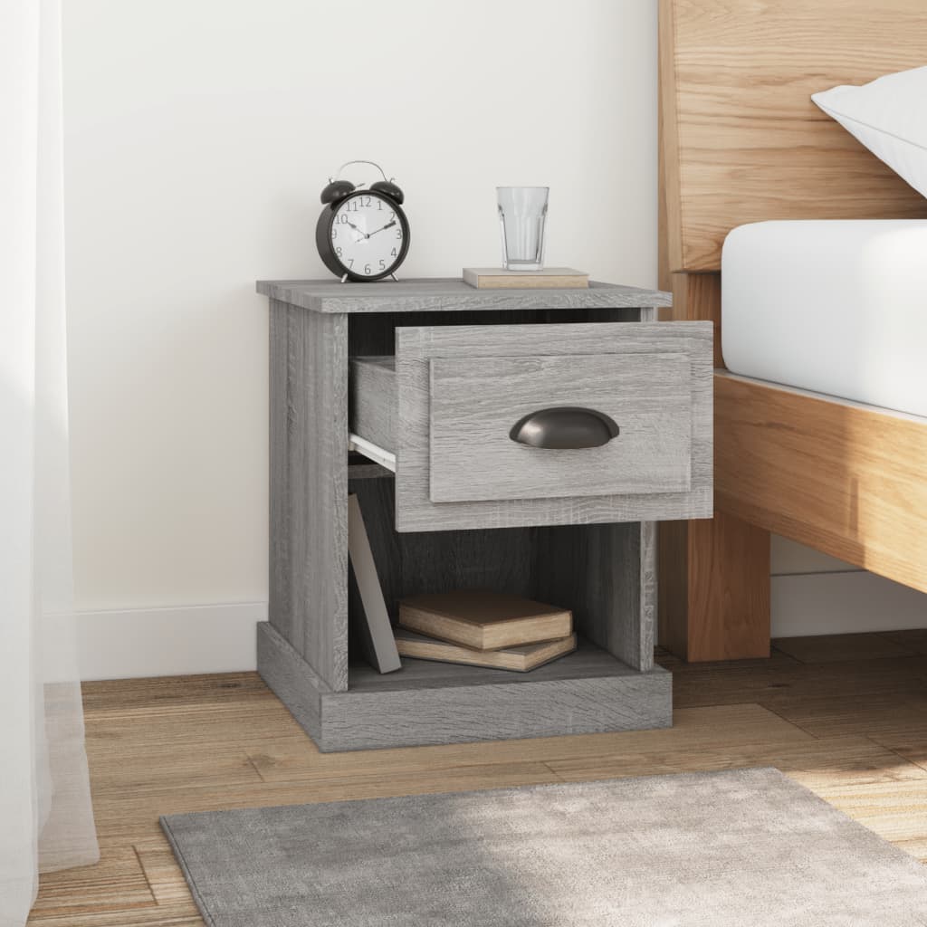 Set of 2 Grey Sonoma Bedside Cabinets, 39x39x47.5 cm, Engineered Wood