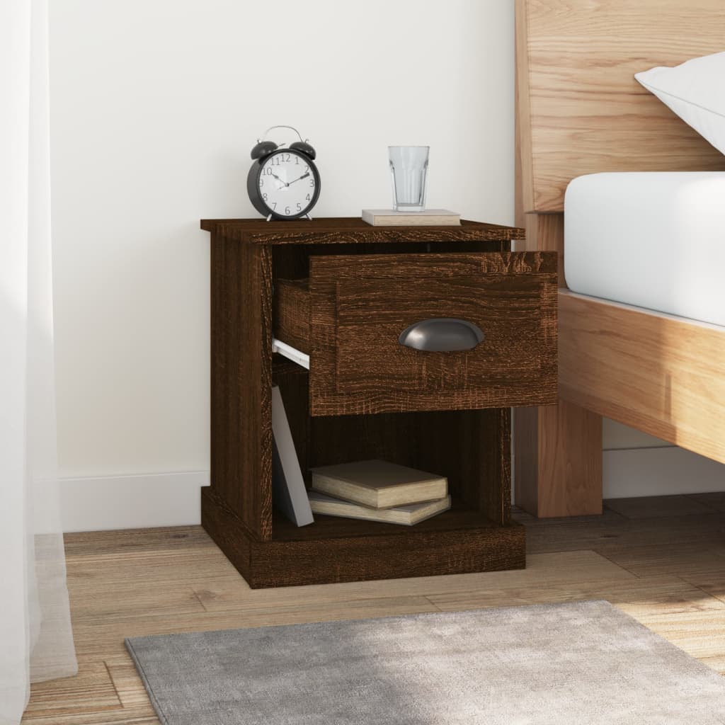 Brown Oak Bedside Cabinet - 39x39x47.5 cm Engineered Wood