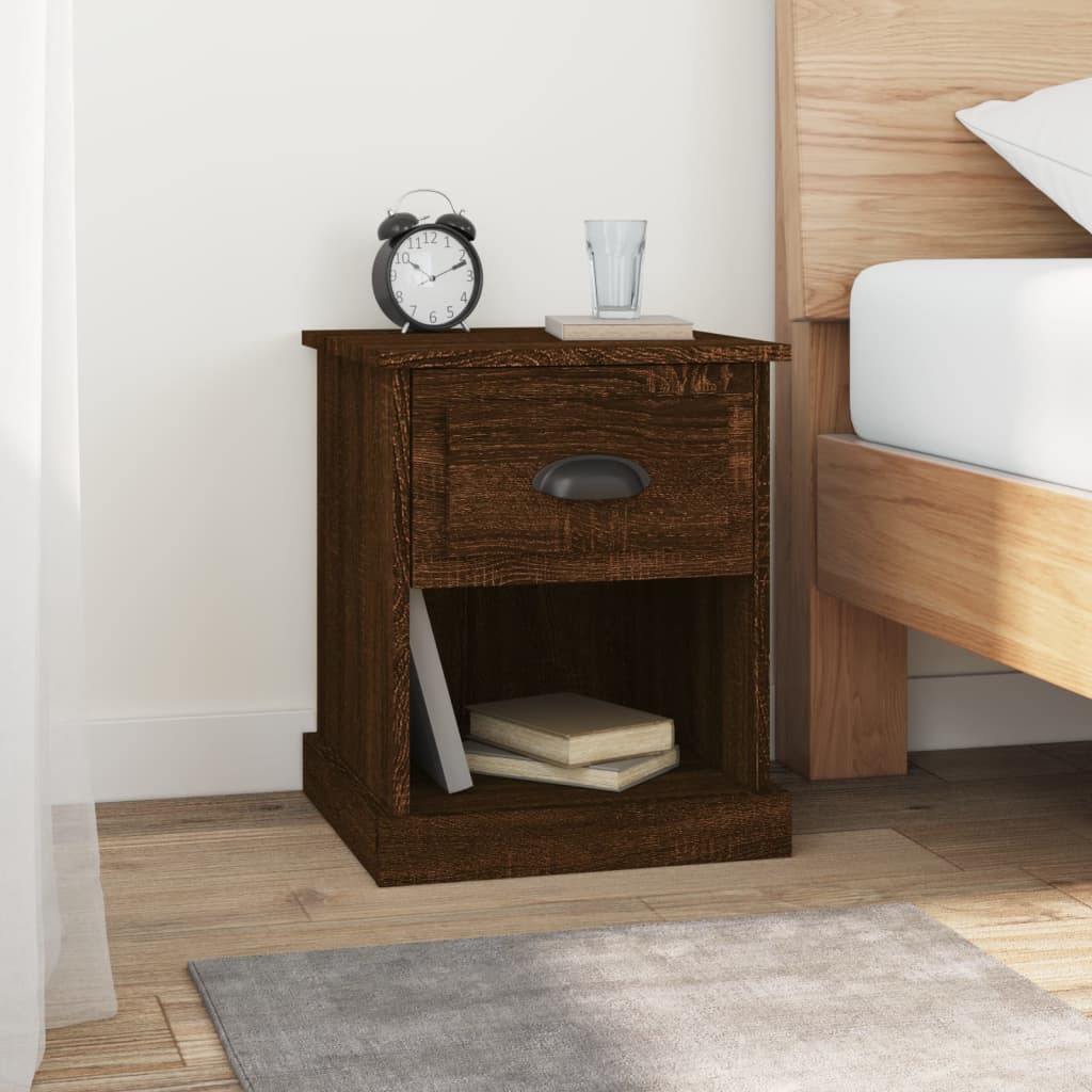 Brown Oak Bedside Cabinet - 39x39x47.5 cm Engineered Wood